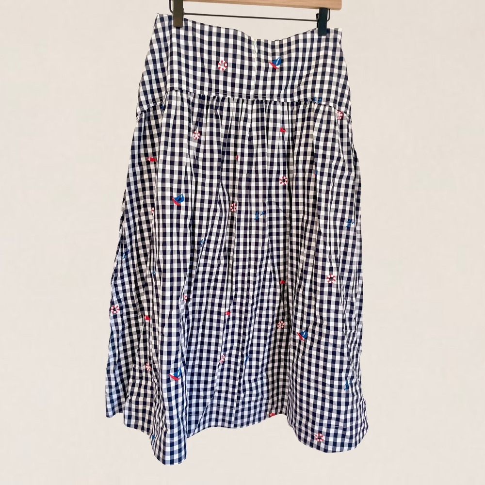 Free Assembly Womens Gingham Nautical Embroidered Midi Skirt Navy White Size 10 - Picture 5 of 8